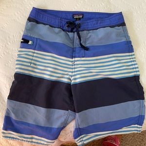 Patagonia blue striped boys board shorts